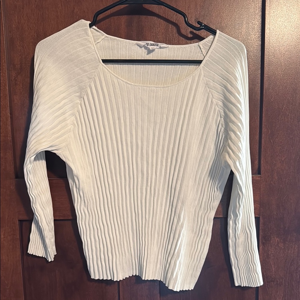 White Ribbed Long Sleeve Top